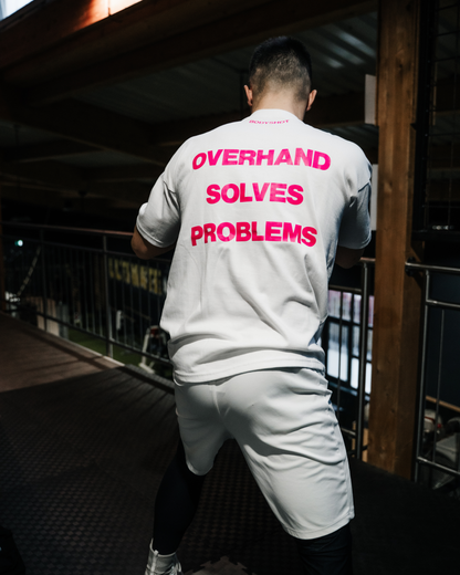 Overhand Solves Problems T-Shirt Pink/White