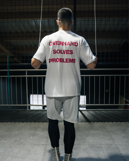 Overhand Solves Problems T-Shirt Pink/White